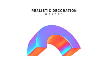 Poster - Realistic shape 3d objects with gradient holographic color of hologram. Decorative design elements isolated on white background. vector illustration