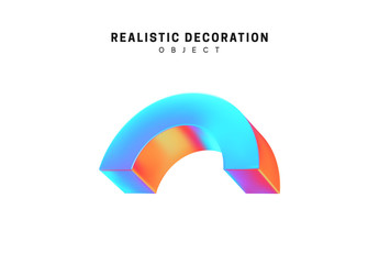 Poster - Realistic shape 3d objects with gradient holographic color of hologram. Decorative design elements isolated on white background. vector illustration