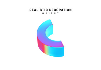 Wall Mural - Realistic shape 3d objects with gradient holographic color of hologram. Decorative design elements isolated on white background. vector illustration