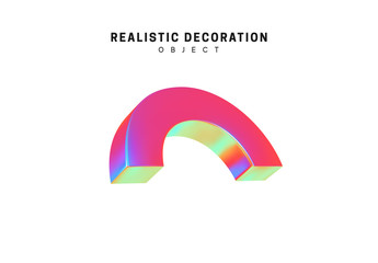 Poster - Realistic shape 3d objects with gradient holographic color of hologram. Decorative design elements isolated on white background. vector illustration