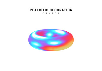 Poster - Realistic shape 3d objects with gradient holographic color of hologram. Decorative design elements isolated on white background. vector illustration