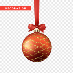 Poster - Xmas balls red and gold color. Christmas bauble decoration elements. Object isolated a background with transparency effect