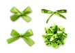 Gift Bows color green realistic design. Isolated bows with ribbons and shadow.