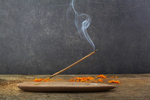 Incense Stick And Smoke From Incense Burning. Beautiful Smoke. Aromatherapy