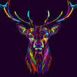 © AnastasiaOsipova - Deer. Abstract, neon, multi-colored portrait of a deer's head on a dark purple background.