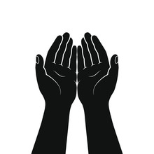 Gesture Of The Hands Folded In Prayer. Hands Cupped Together Isolated Symbol On White Background. Graphic Icon. Vector Illustration