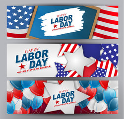 Wall Mural - labor day banner or header set. usa holiday design concept with national flag, stars, balloons. adve