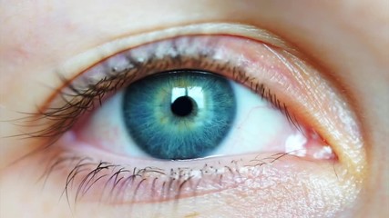 beautiful blue eye blinking young girl macro