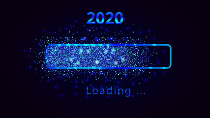Wall Mural - new year 2020 numbers with magic loading progress bar, blue glitter and sparkles. template design fo