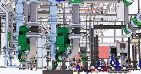 Fototapete - BIM model conceptual visualization of the utilities of the building