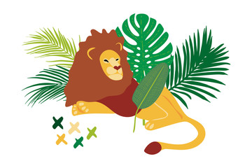 Aufkleber - Vector hand drawn flat composition with lion