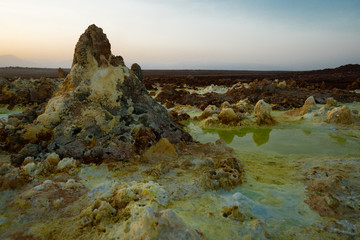 Wall Mural - Sunset at Dalol in the Danakil Dessert, Ethiopia. One of the hottest places on the planet