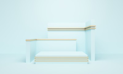 Poster - Geometric blue abstract background with square platform. 3d rendering