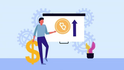 Sticker - bitcoin ecommerce with businessman animation