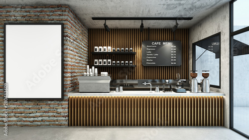Cafe Shop Restaurant Design Modern And Loft,Top Counter Concrete,Wood