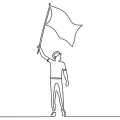 Wall Mural - Continuous line drawing of person with flag