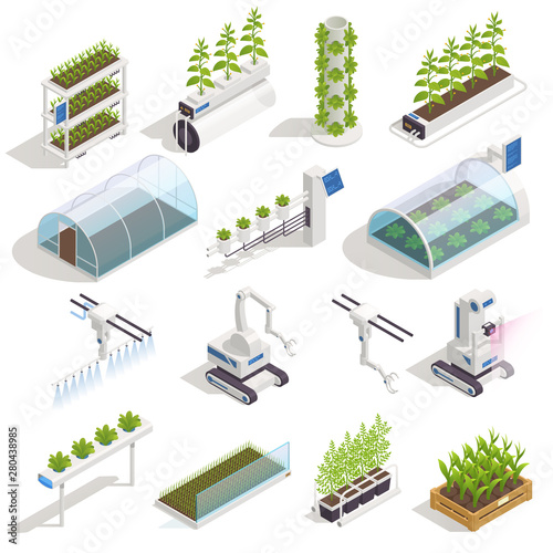 Greenhouse Hydroponics Isometric Set Poster Mural XXL