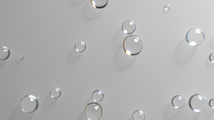 Poster - 3d render of water or glass bubbles. Abstract simple background with drops.