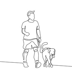 Wall Mural - Walking with dog continuous line drawing minimalist design with simple lineart