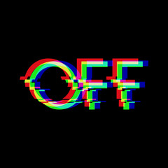 Fototapete - Vector symbol of word OFF in glitch style. Geometric letters glitched Icon isolated on black background. Modern digital pixel distorted design. Television video error shape.