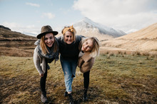 UK, Scotland, Loch Lomond And The Trossachs National Park, Happy Female Friends In Rural Landscape