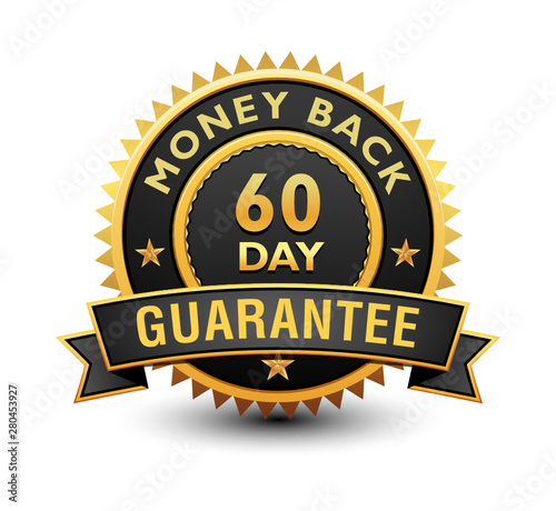 Fotomural Heavy powerful 60 day money back guarantee badge, seal, stamp, label with ribbon isolated on white background