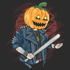 PUMPKIN HEAD ROCKER HALLOWEEN  ARTWORK VECTOR