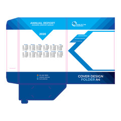 Wall Mural - folder design, cover layout with calendar 2020, stylish blue background for advertising information
