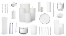 Five Color Wax Candles On White Background