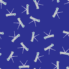 Poster - Seamless pattern, texture of modern powerful digital wireless white wi-fi routers, modems for the Internet, technology isolated on a blue background