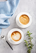Coffee Latte Or Cappuccino With Latte Art On Top