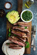 Mexican Steak With Avocado, Tortillas And Green Sauce