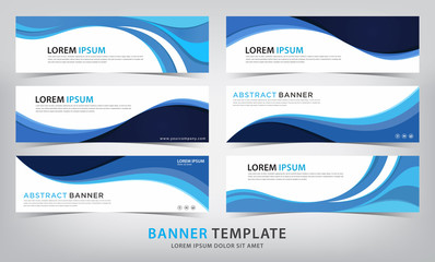 set of abstract blue banner template with wave theme, vector illustration