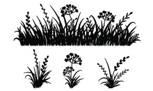 Template Grass Isolated On White Background, Vector Illustration. Cutout Thick Herb Plant. Horizontal Banner Of Meadow Silhouettes. Laser Cut Grassland.