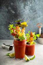 Bloody Mary Cocktail Topped With Variety Of Generous Garnishes