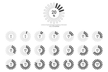 Poster - Set of circle percentage diagrams black line isolated on white background for loading icon, progress or infographics design elements.Vector illustration.