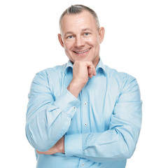 Wall Mural - Portrait of handsome middle-aged man on white background