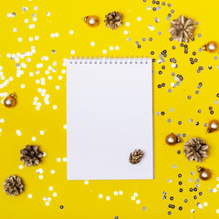 Wall Mural - Christmas holiday shining background with notepad for your text or creativity