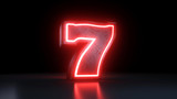 Fototapeta  - Lucky Seven Jackpot Symbol With Neon Red Lights Isolated On the Black Background - 3D Illustration