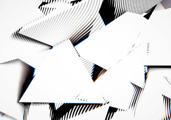 Poster - Abstract background with engraving or woodcut styled 3d shapes and glitch effect