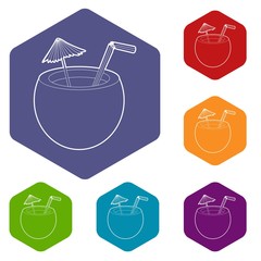 Poster - Coconut cocktail icon. Isometric 3d illustration of coconut cocktail vector icon for web