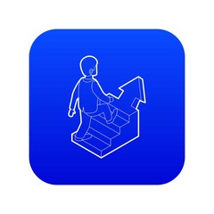Poster - businessman running up career ladder icon blue vector isolated on white background