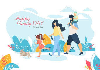 Happy Family Day Banner, Outdoor Walking with Kids