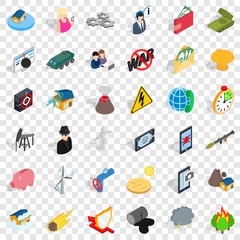 Poster - Disaster icons set. Isometric style of 36 disaster vector icons for web for any design