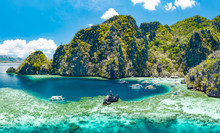 Aerial View Of Beautiful Lagoons And Limestone Cliffs Of Coron, Palawan, Philippines