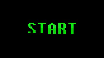 Poster - Text appearing on a retro vintage computer screen: START. With a digital glitch effect. Dynamic animated background.