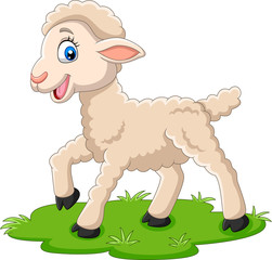 Canvas Print - Cartoon happy lamb on the grass