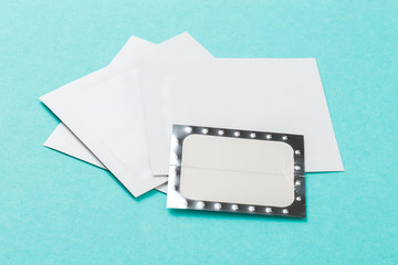 non smoking supplement, nicotine patch on blue background .