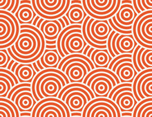 Abstract Circle, Line Seamless Pattern. Bright Colorful Business Background, Orange White Color. Linear Round Shapes, Creative Geometric Ornament