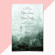 © wulano - wedding invitation with misty green forest watercolor background